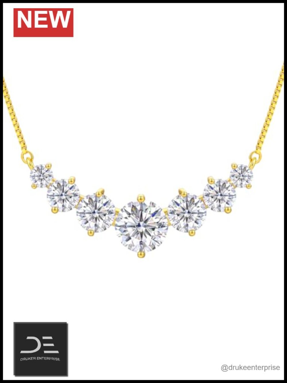 Moissanite Pendant Necklace 925 Sterling Silver 18k Gold Plated 7 Stones D